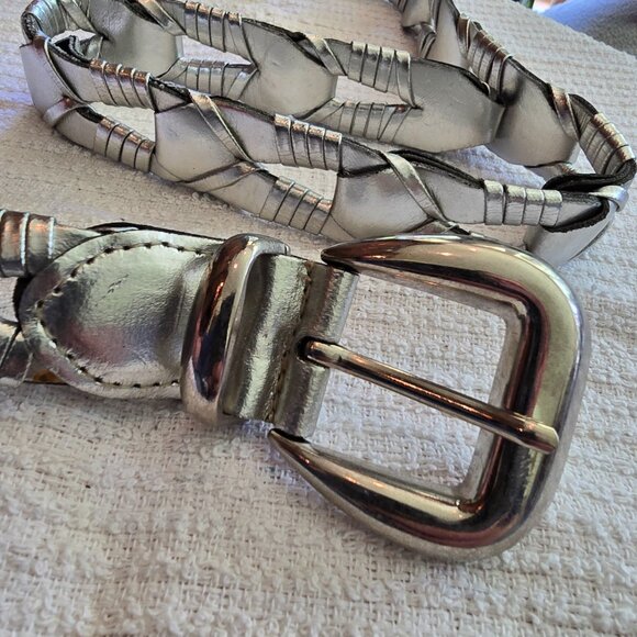 Vintage Silver Leather Link Belt - Picture 2 of 6